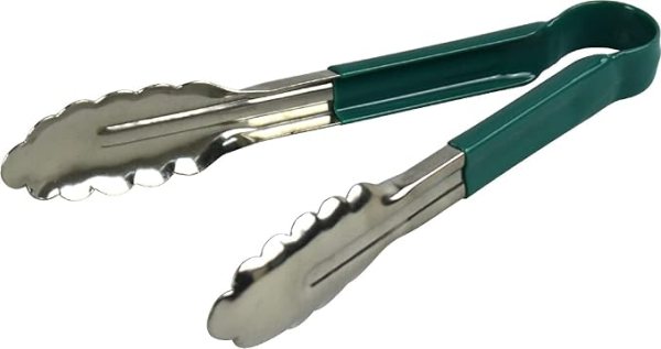 3X  Professional Stainless Steel Food Tongs Set (9", Green)