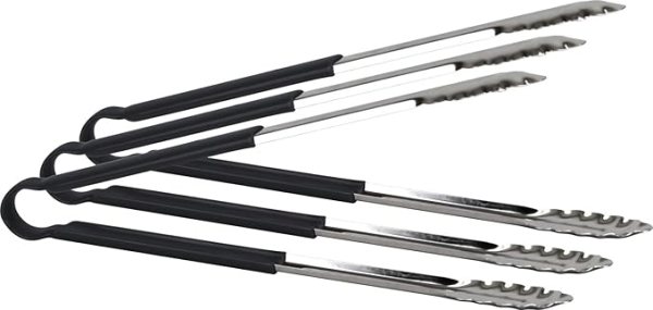 3X  Professional Stainless Steel Cooking Tongs Set (15", Black)