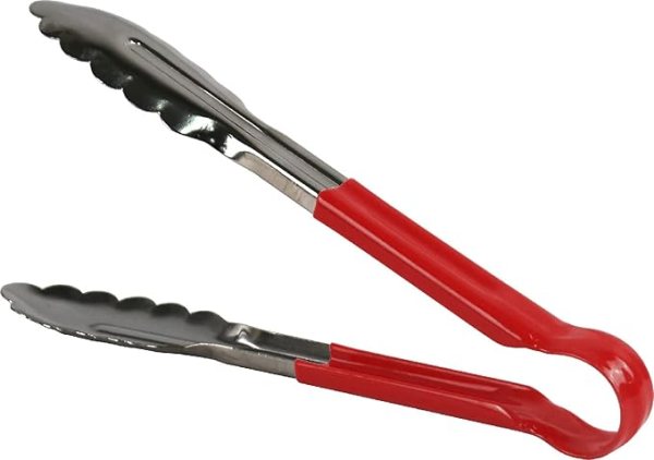 3X  Professional Stainless Steel Cooking Tongs Set (9", Red)