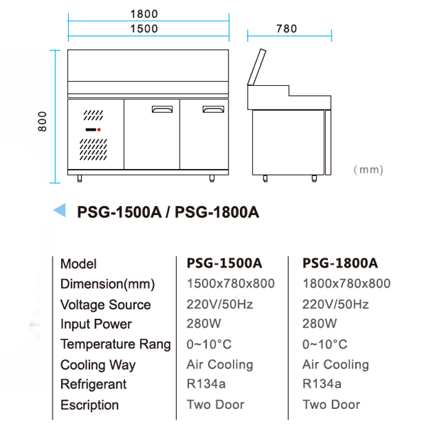 Caterway 2 Door Pizza Prep - Topping  Fridge  1800cm