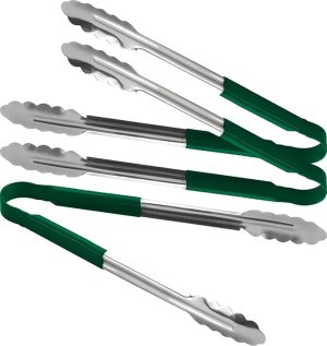 3X  Professional Stainless Steel Cooking Tongs Set (12", Green)
