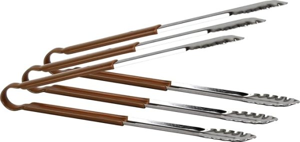 3X Professional Stainless Steel Cooking Tongs Set (15", Brown)