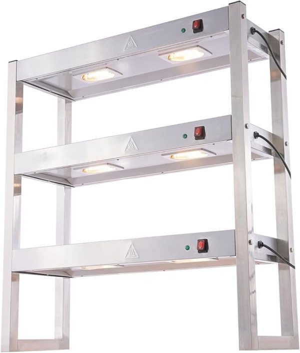 61MLB79-VxL._AC_SX679_.jpg Commercial 90cm Food Heating Lamp, Buffet Food Warmer Light Stainless Steel Heated Gantry Triple Tier for Fried Chicken French Fry Warming Station