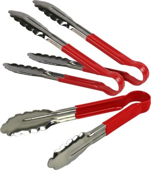 3X  Professional Stainless Steel Cooking Tongs Set (9", Red)