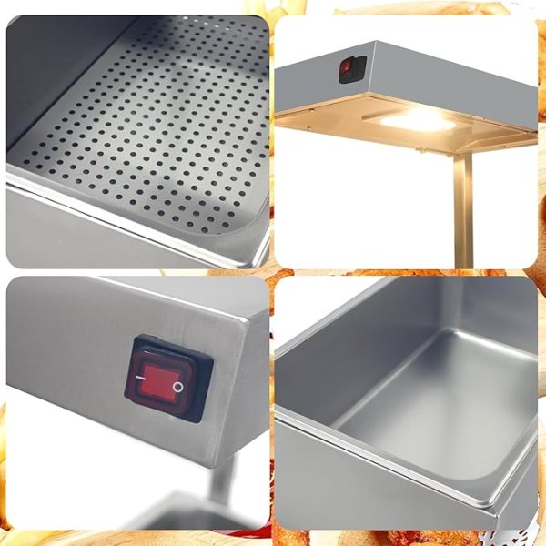 71tlrebhrHL._AC_SX679_-1.jpg French Fry Warmer Overhead Heat Lamp Fry Warming Station with (2) Food Pans