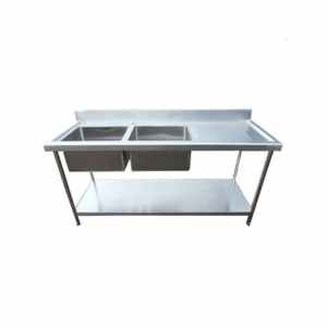 Commercial Stainless Steel Double Bowl Kitchen Sink 1.8m Right Hand Drainer
