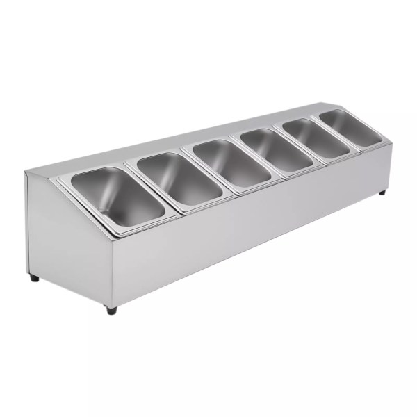 Stainless Steel Condiment Holder, 6 Compartment Salad Bar, Pizza Topping Station with Lids, Seasoning Box, Spice Containers, Food Containers for Restaurants, Hot Pot Shops, Milk Tea Shops, Fruit Shops